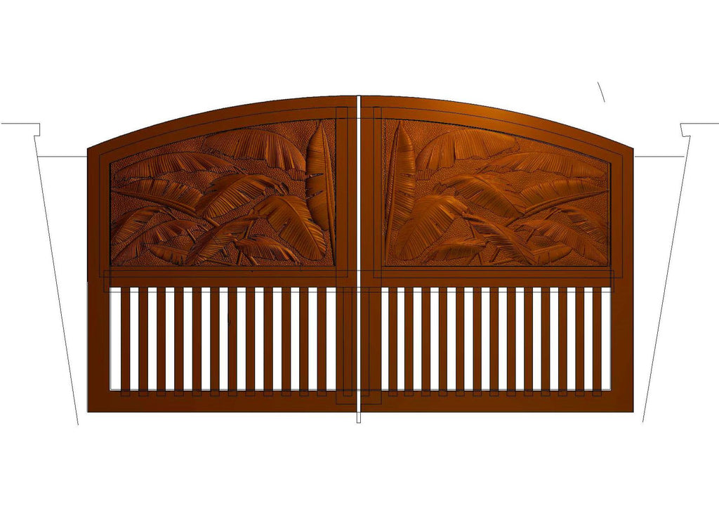 Nature Portrait Driveway Gate with Banana Leaf